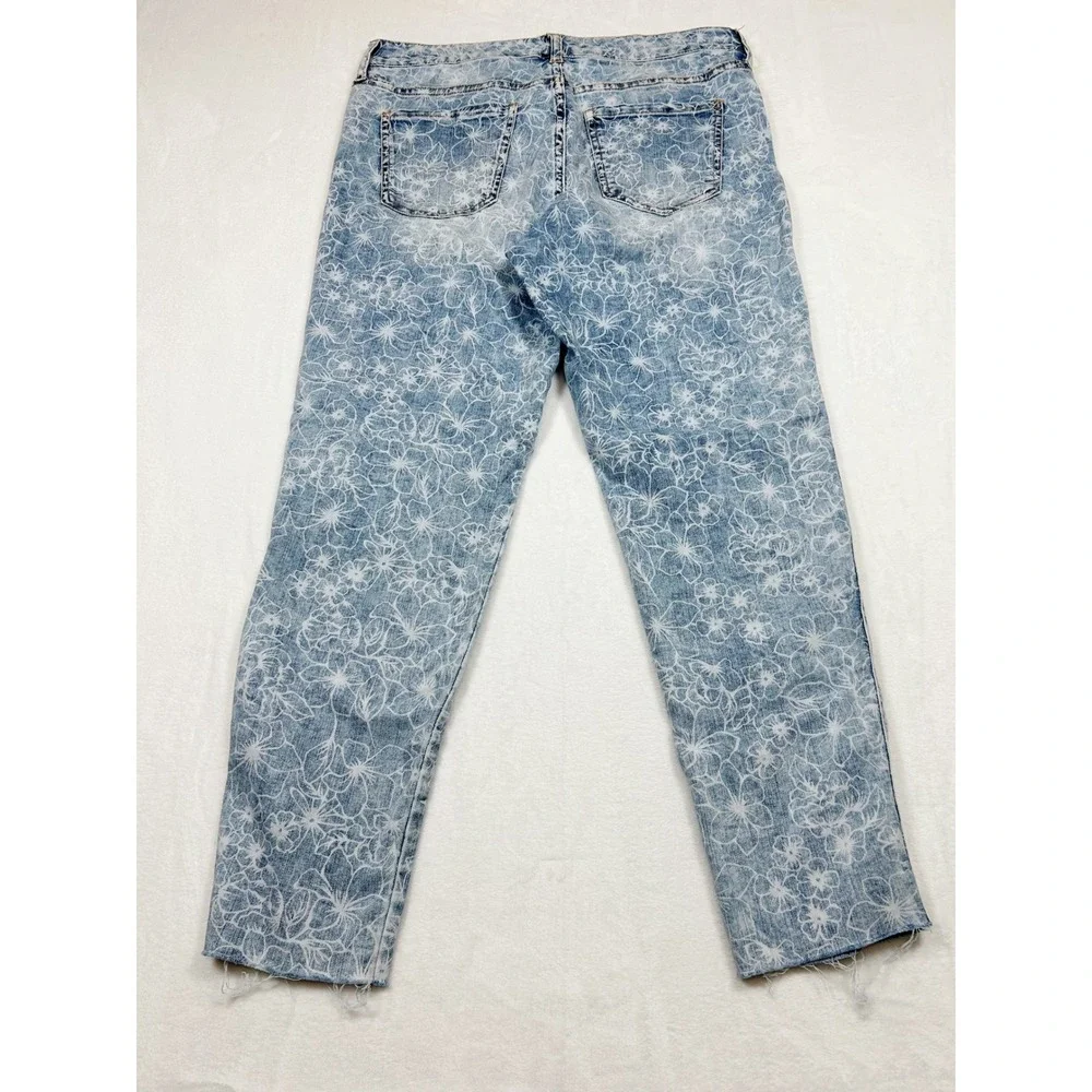 Ella Moss Super High Skinny Crop Floral Jeans Blue White Print Raw Hem Size 30